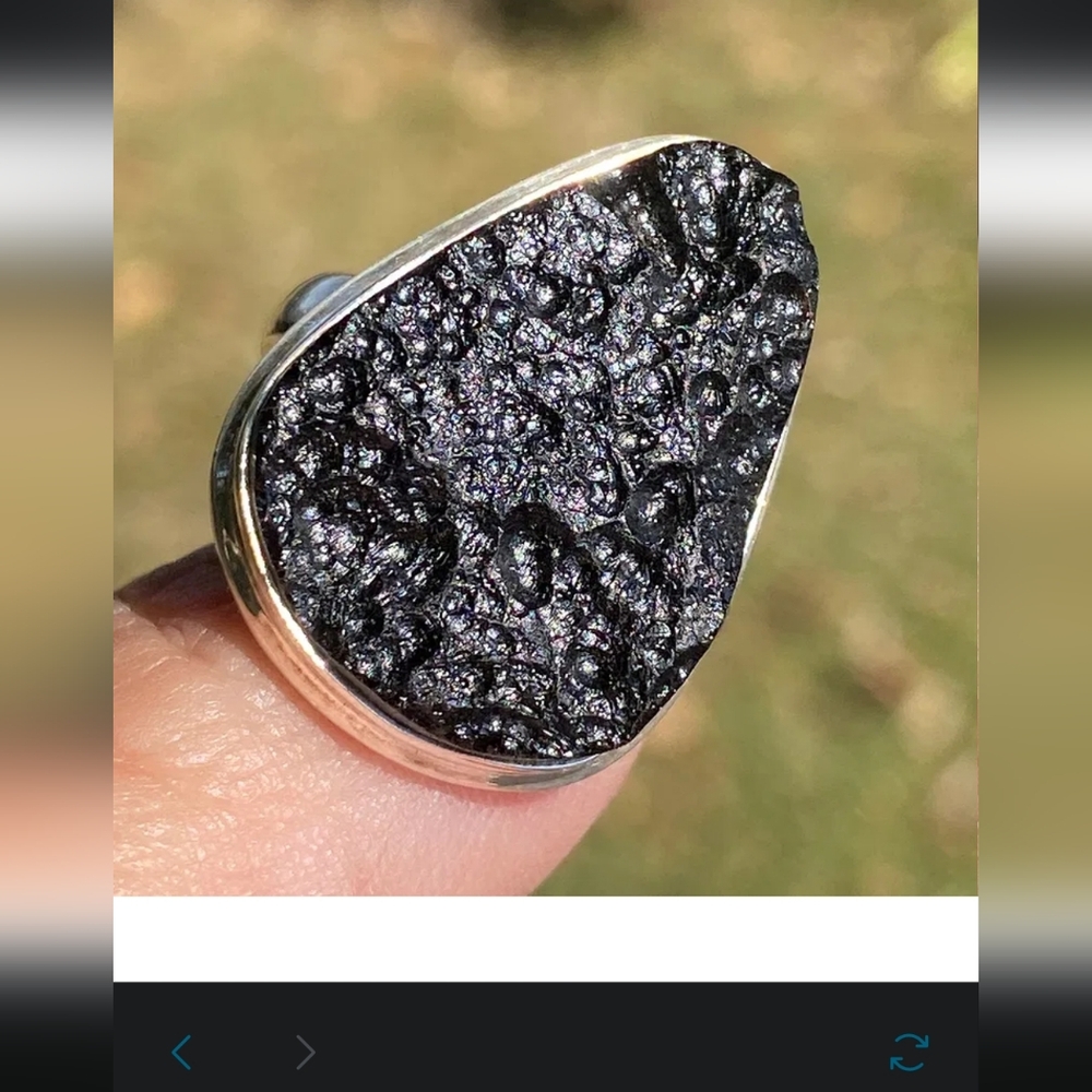 Tektite Stone In Solid Sterling Ring - Picture 1 of 8